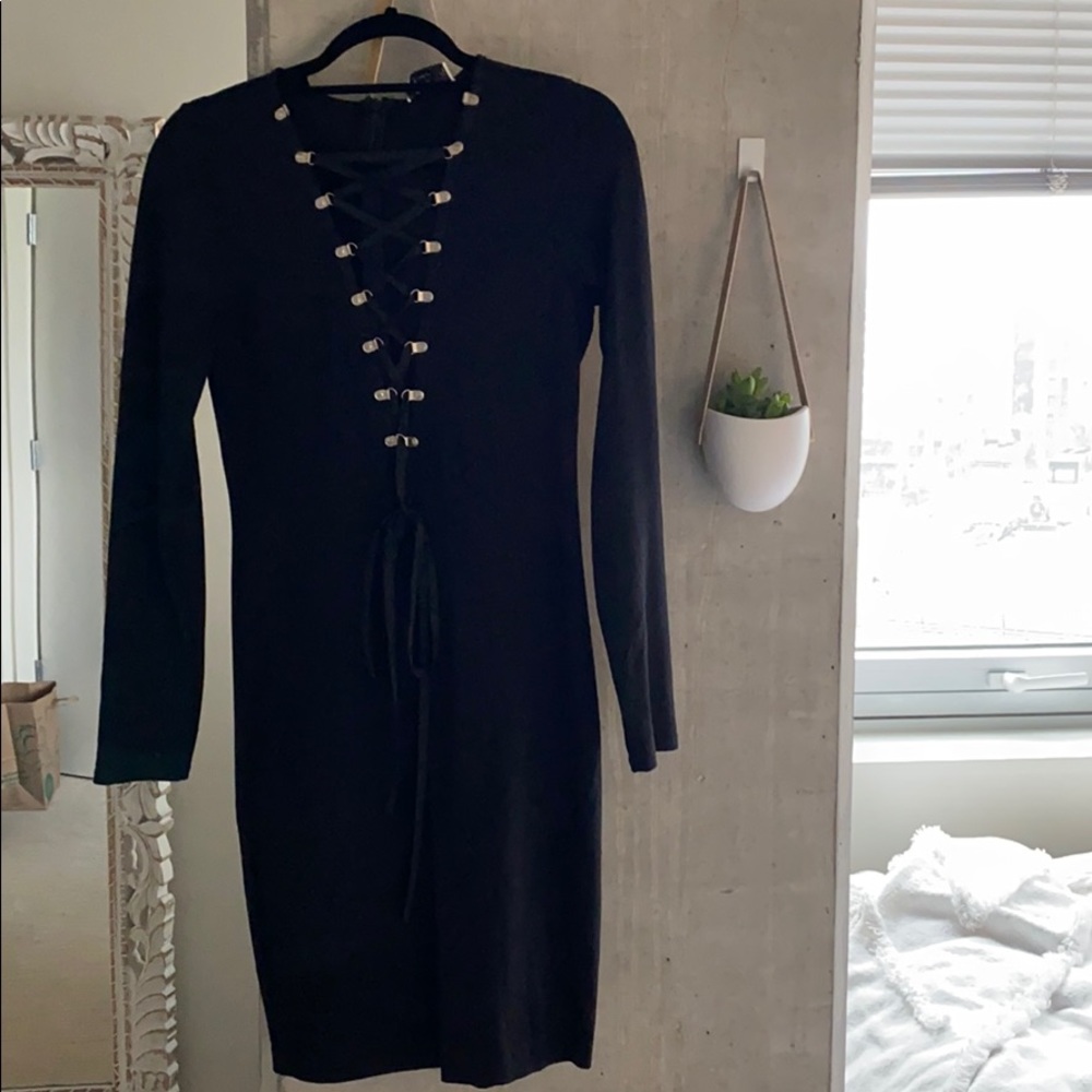 Black bodycon dress with lace up front
